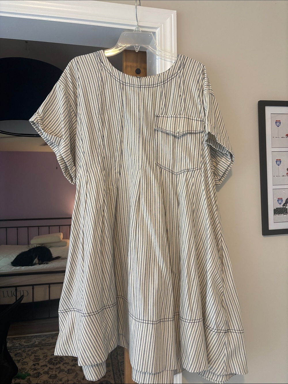 Pilcro Cream and Black Striped Short-Sleeve Swing Dress - Picture 3 of 3